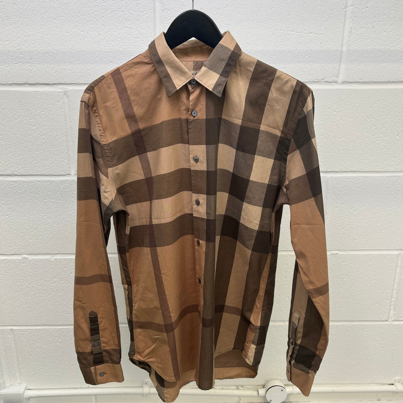 Men's Checked Long Sleeve Shirt Beige Size L