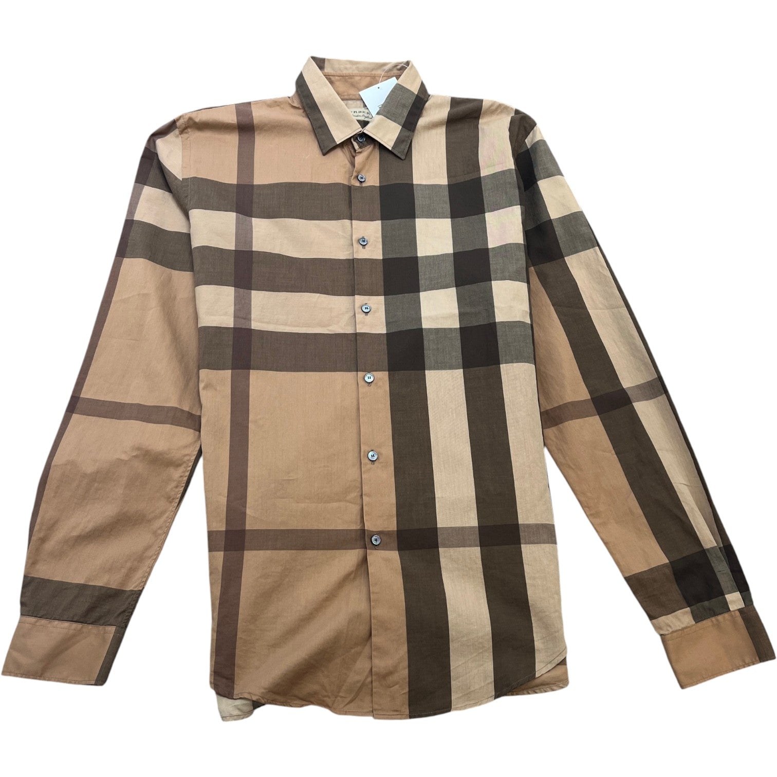 Men's Checked Long Sleeve Shirt Beige Size L - Photo 1