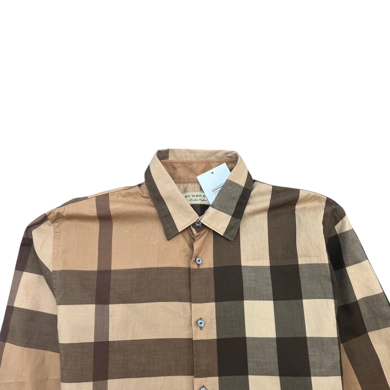 Men's Checked Long Sleeve Shirt Beige Size L - Photo 5