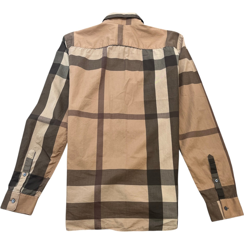 Men's Checked Long Sleeve Shirt Beige Size L