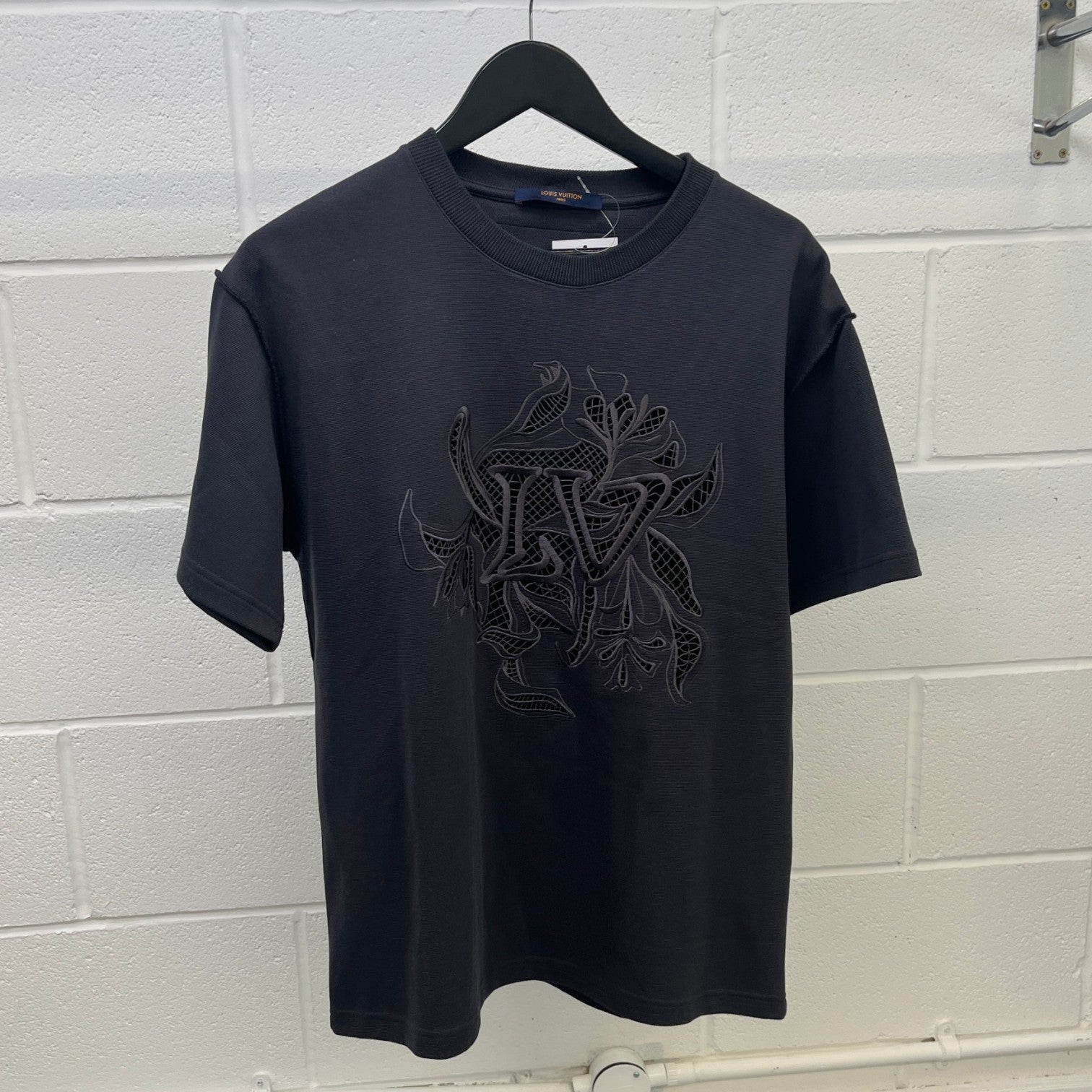 Men's Vegetal Lace Embroidery T-Shirt Grey Size S - Photo 7