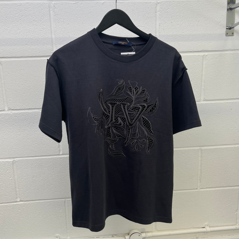Men's Vegetal Lace Embroidery T-Shirt Grey Size S