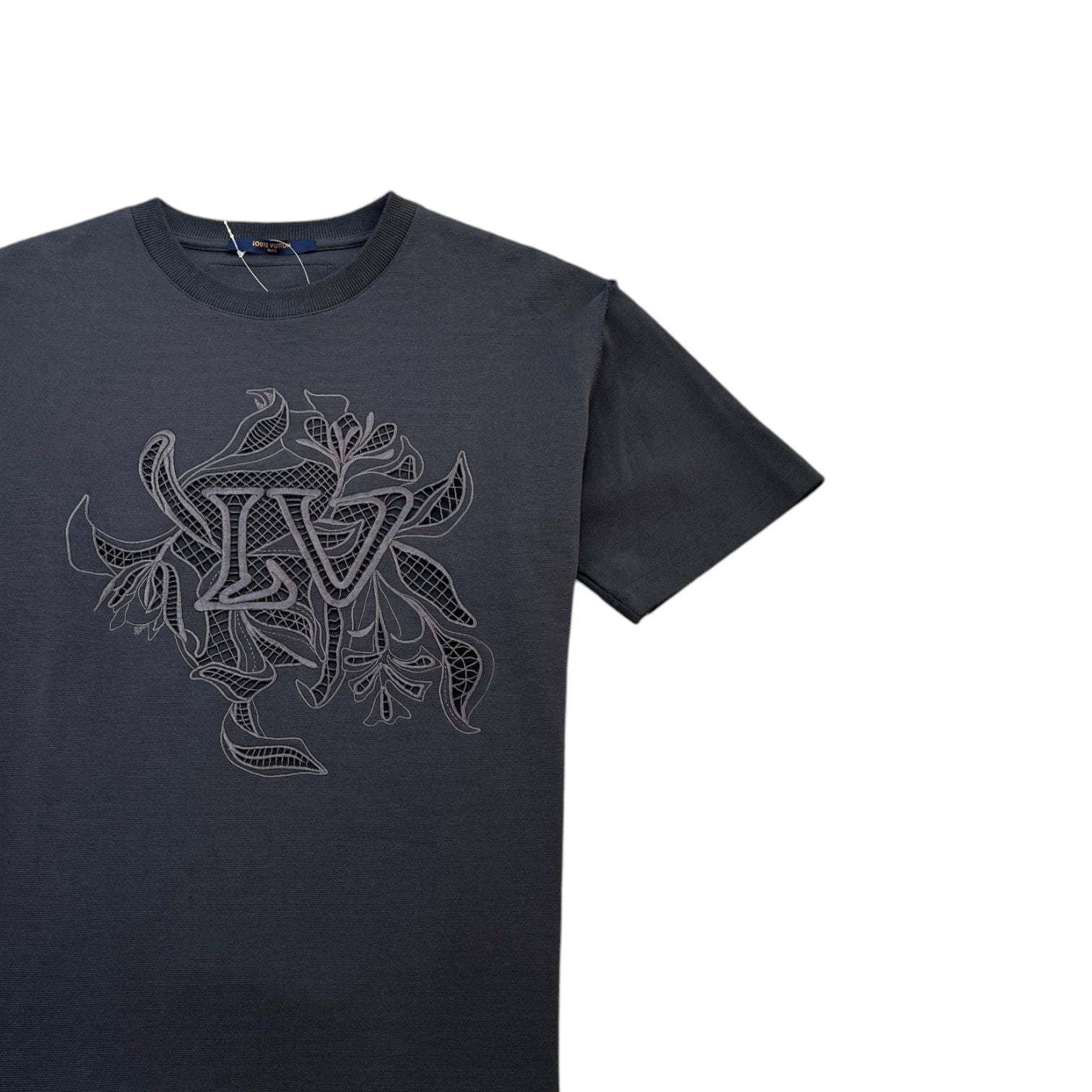 Men's Vegetal Lace Embroidery T-Shirt Grey Size S - Photo 3