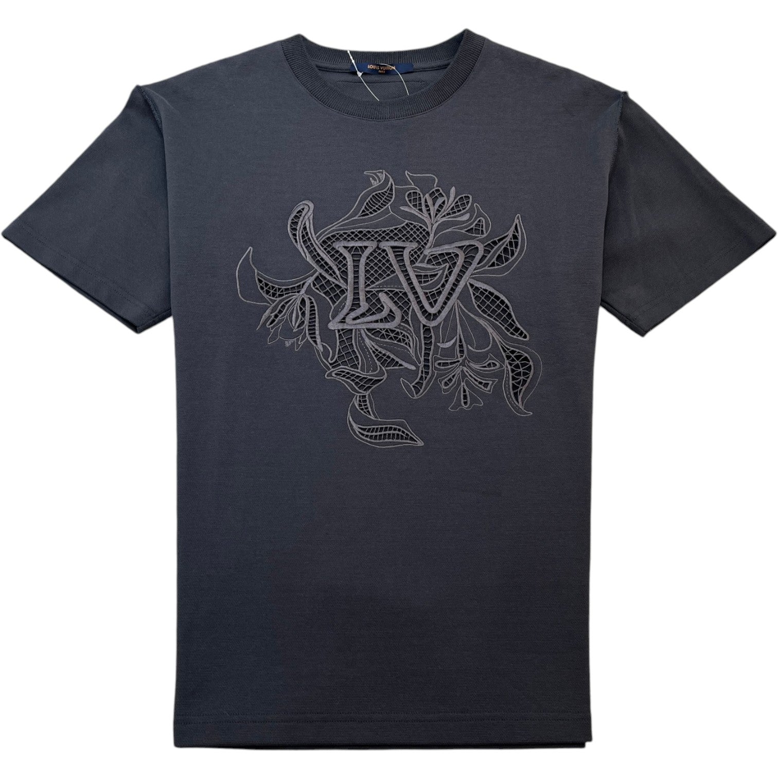 Men's Vegetal Lace Embroidery T-Shirt Grey Size S - Photo 1