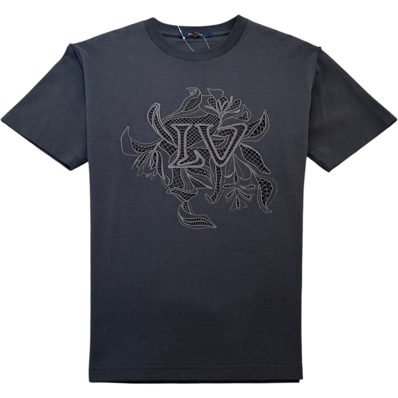 Men's Vegetal Lace Embroidery T-Shirt Grey Size S