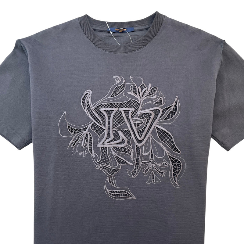 Men's Vegetal Lace Embroidery T-Shirt Grey Size S