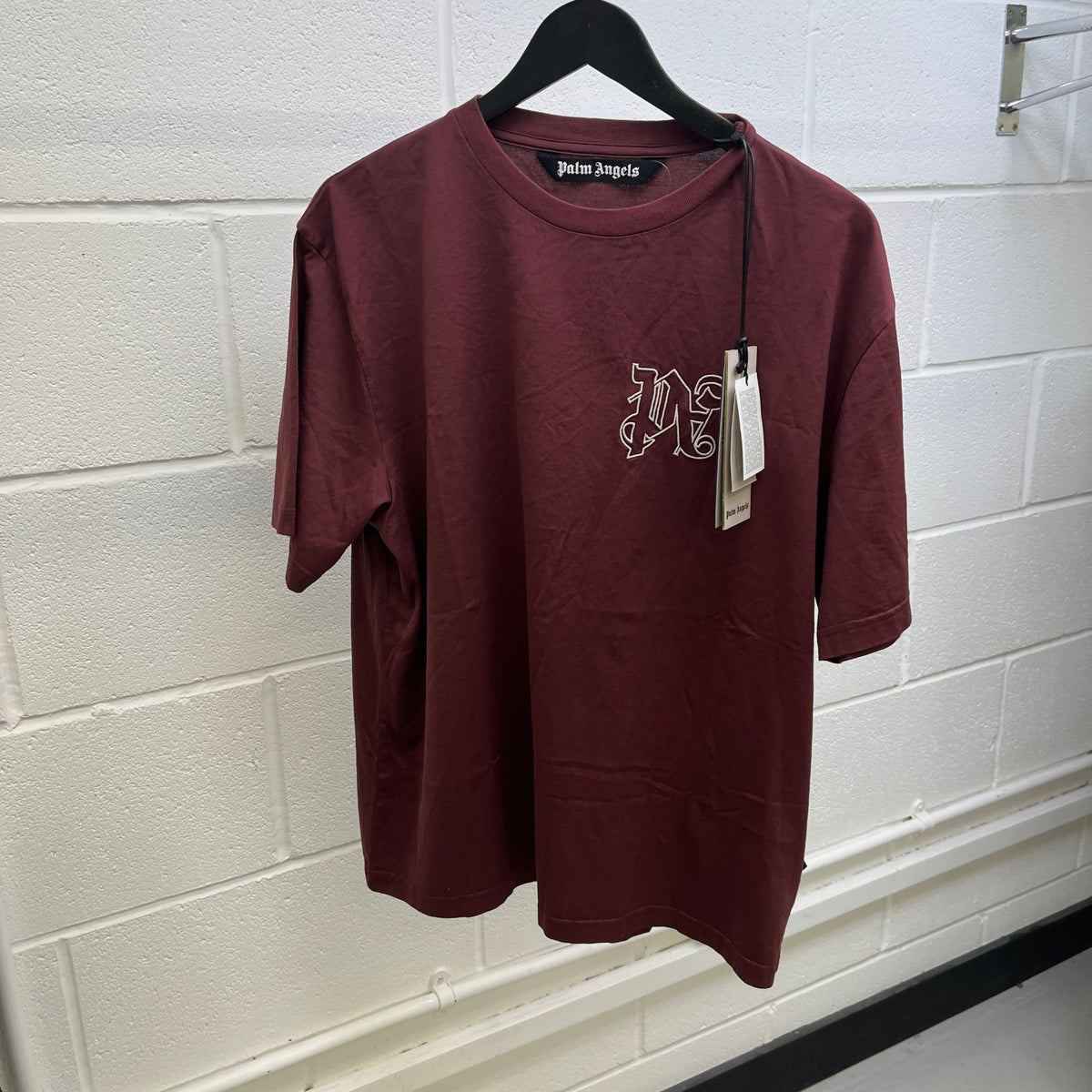 Men's Embroidered Logo T-Shirt Burgundy Size L - Photo 8