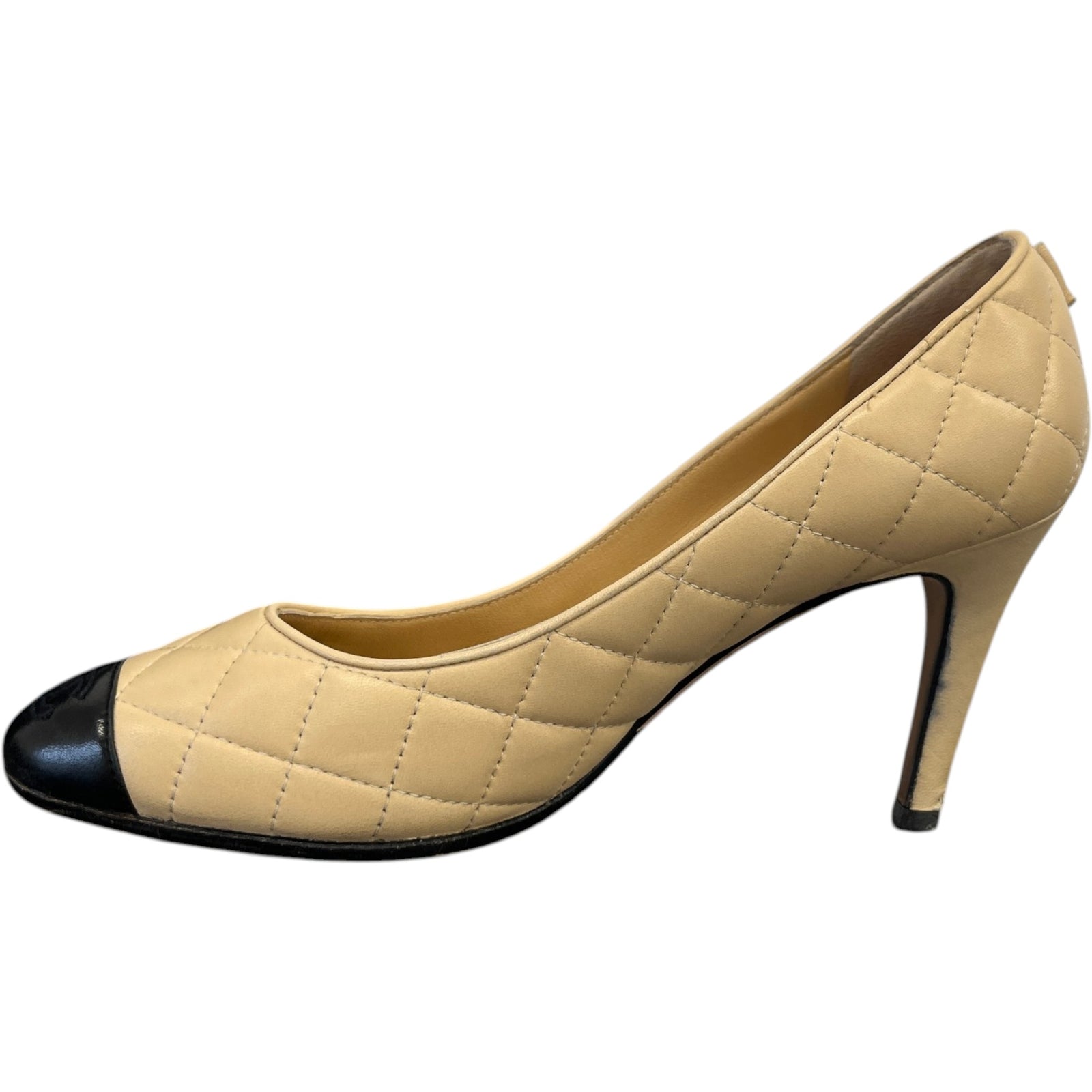 Women's Quilted Cc Cap Toe Pump Heels Beige Size EU 38 / UK 5 - Photo 2