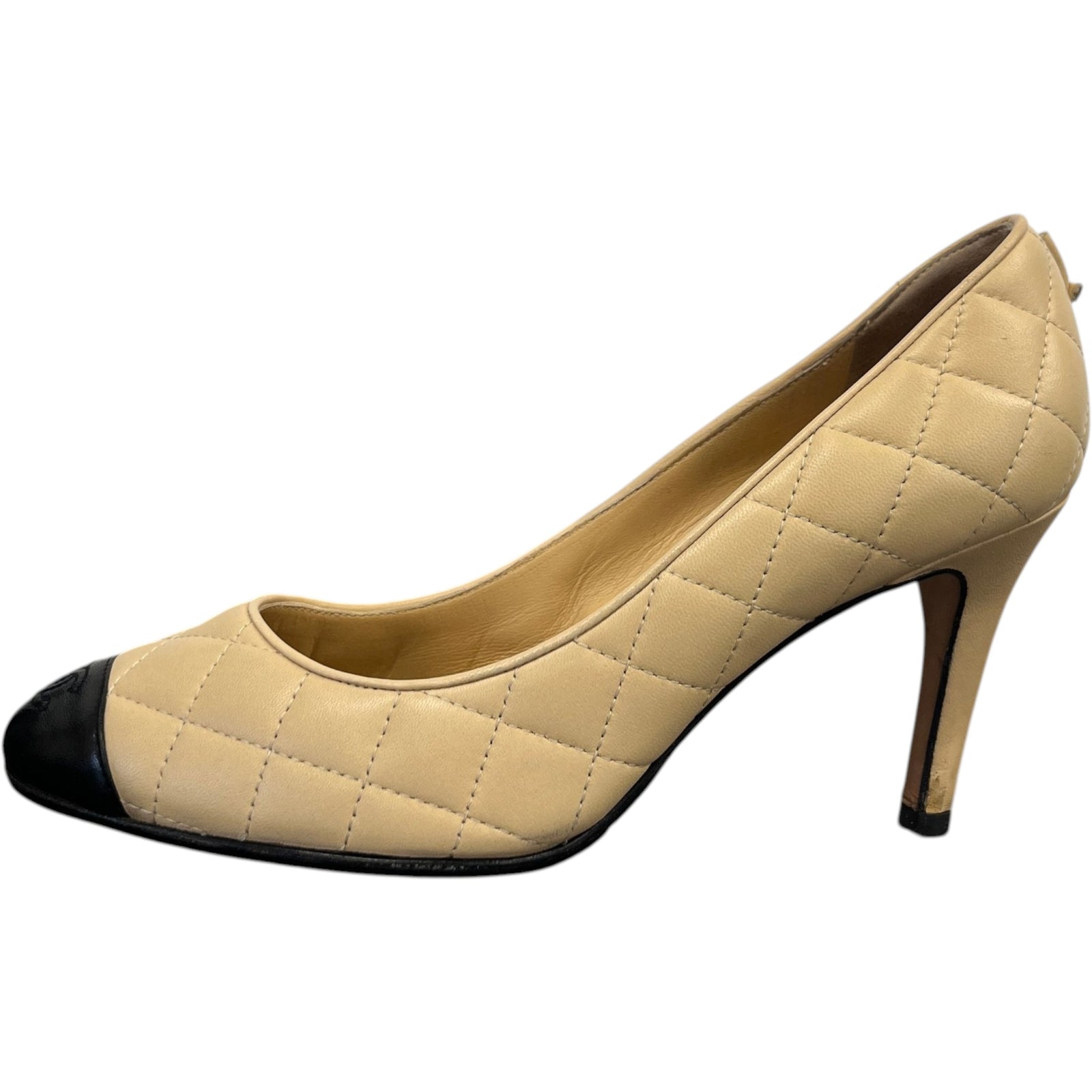 Women's Quilted Cc Cap Toe Pump Heels Beige Size EU 38 / UK 5 - Photo 5