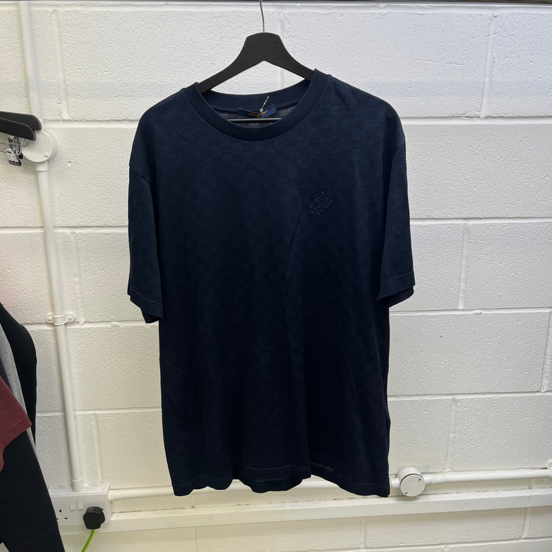 Men's Damier Embroidered Logo T-Shirt Navy Size XL