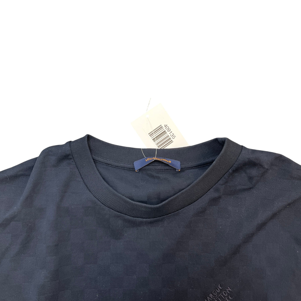 Men's Damier Embroidered Logo T-Shirt Navy Size XL - Photo 5