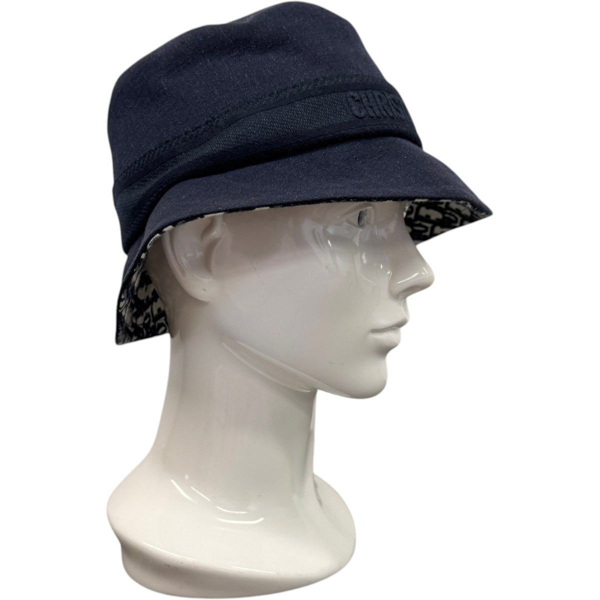 Women's Denim Oblique Lined Bucket Hat Navy - Photo 3