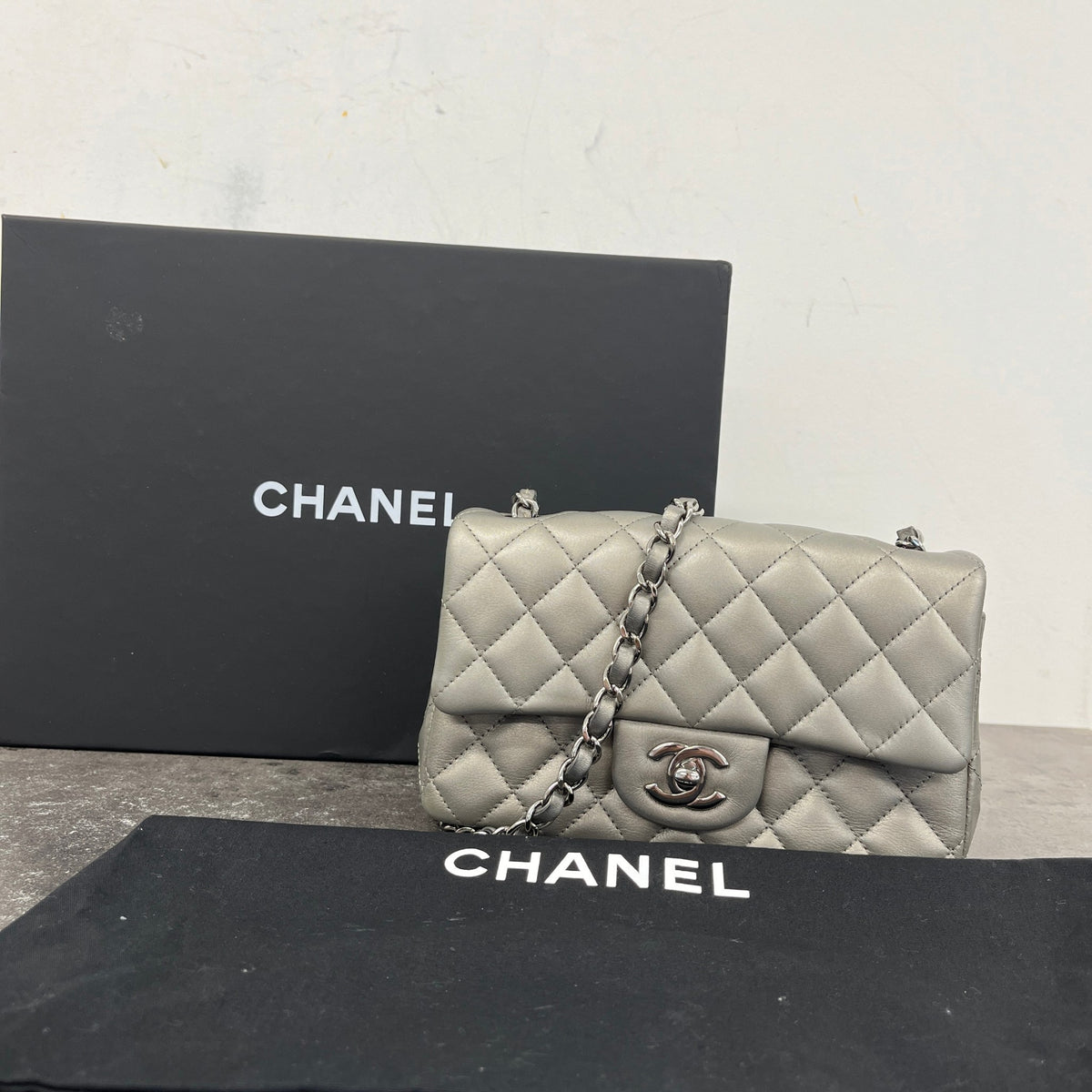 Women's Mini CC Quilted Lambskin Flap Handbag Grey - Photo 14