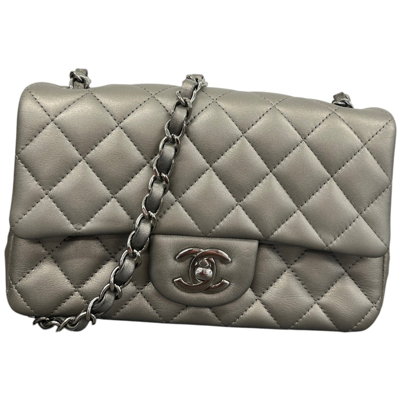 Women's Mini CC Quilted Lambskin Flap Handbag Grey