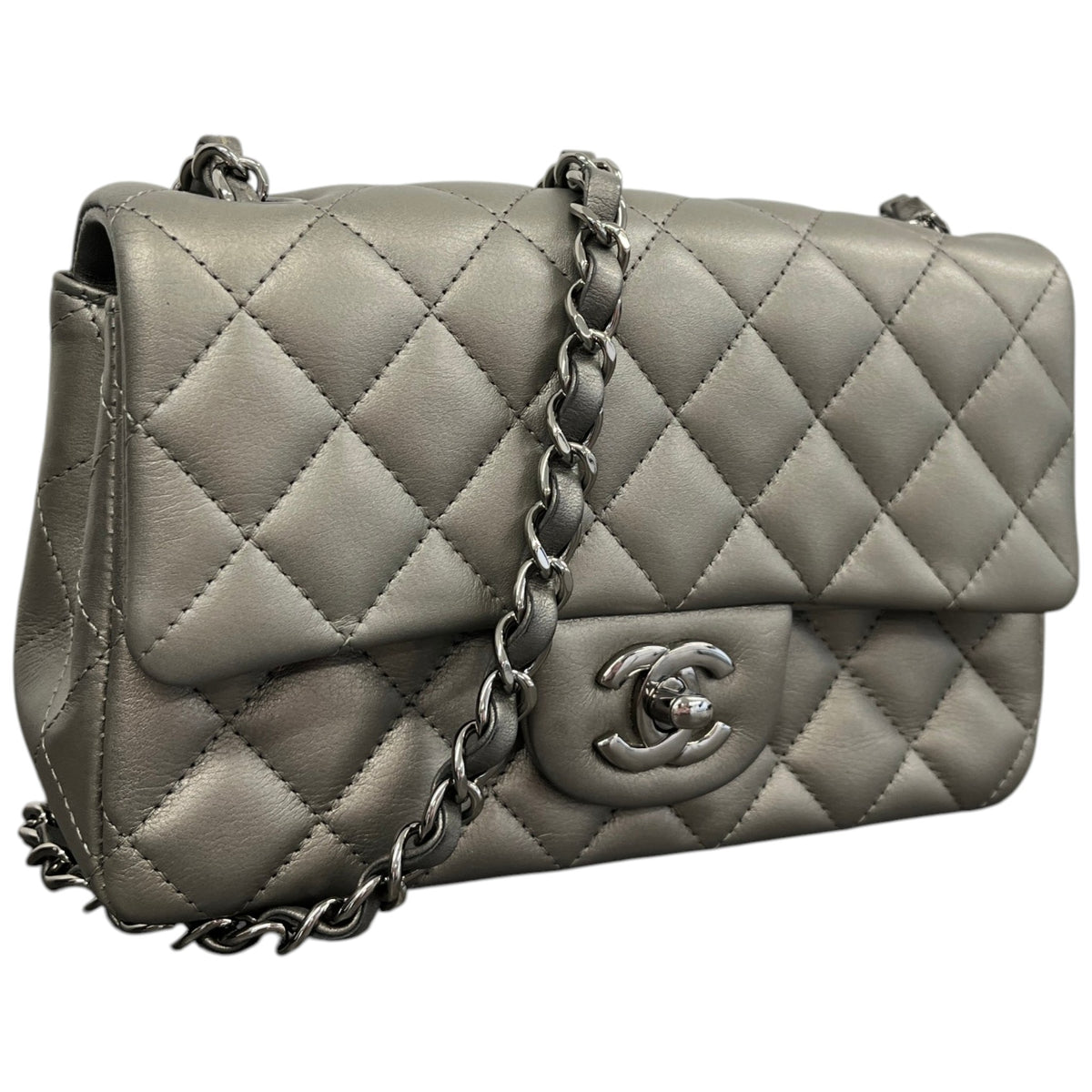 Women's Mini CC Quilted Lambskin Flap Handbag Grey - Photo 4