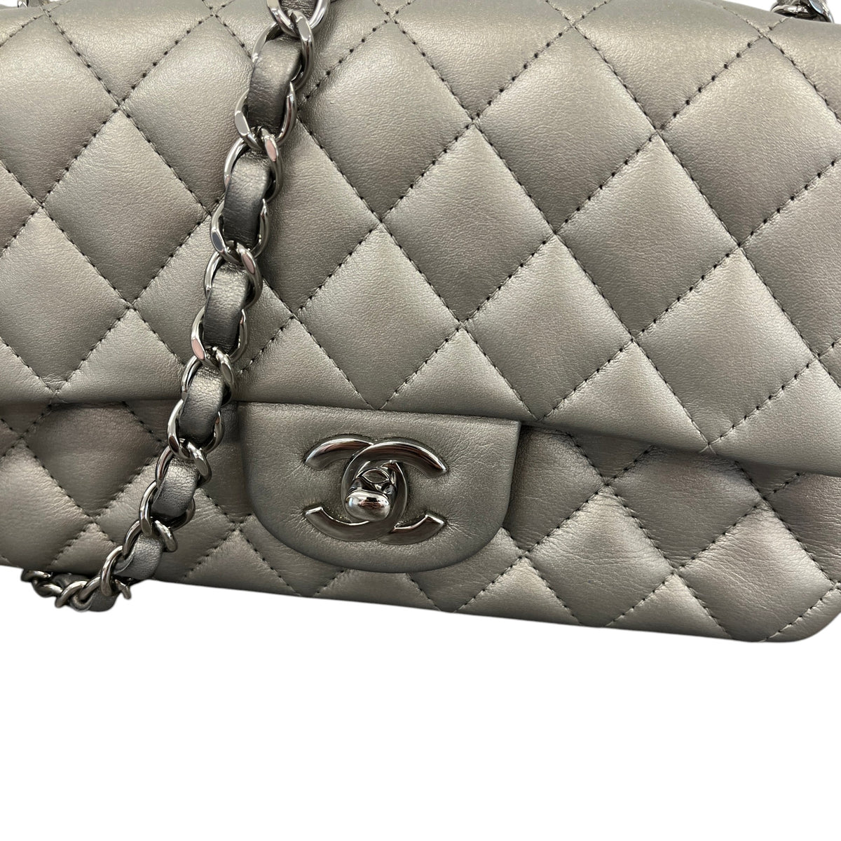 Women's Mini CC Quilted Lambskin Flap Handbag Grey - Photo 11