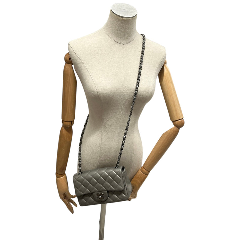 Women's Mini CC Quilted Lambskin Flap Handbag Grey