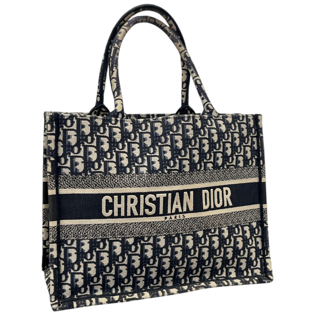 Women's Oblique Canvas Tote Medium Handbag Navy - Photo 4