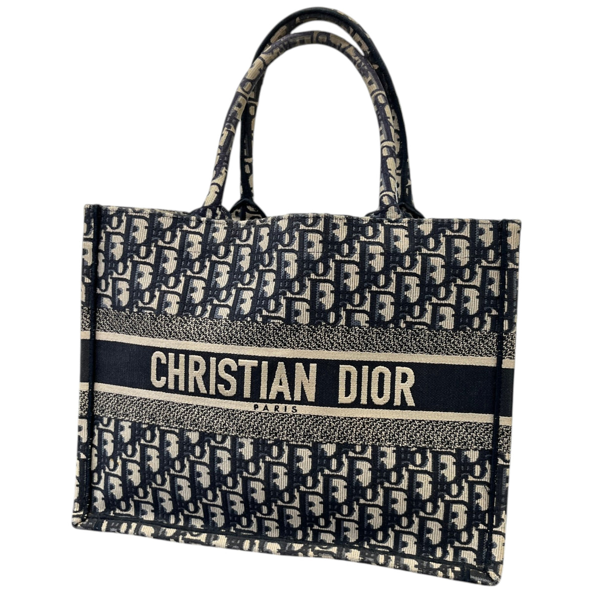 Women's Oblique Canvas Tote Medium Handbag Navy - Photo 5