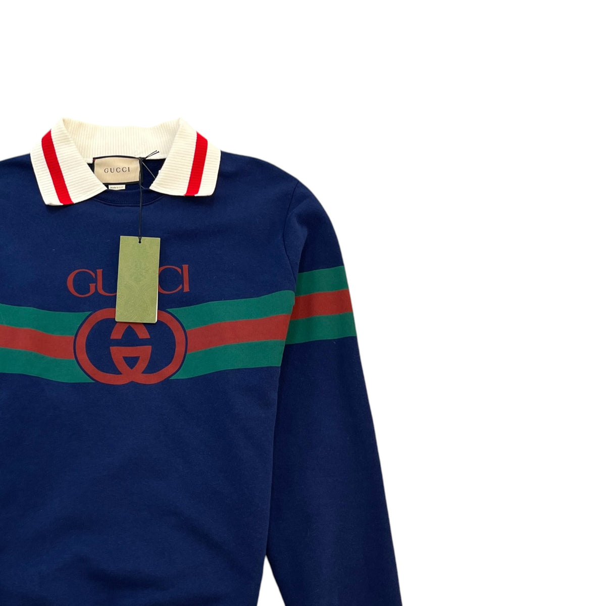 Men's Web Interlocking G Stripe Sweatshirt Navy Size S - Photo 3