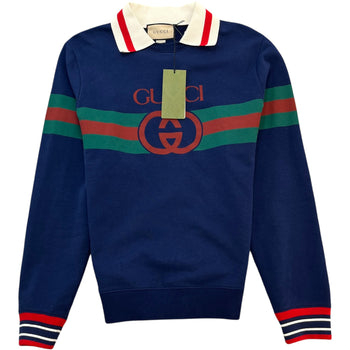 Men's Web Interlocking G Stripe Sweatshirt Navy Size S