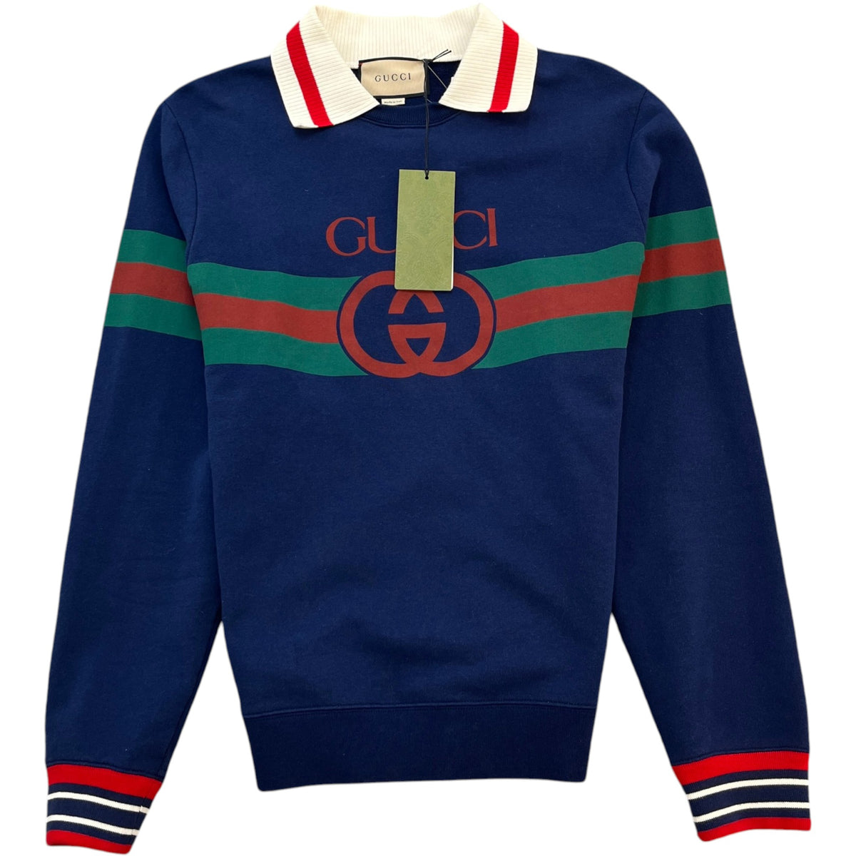 Men's Web Interlocking G Stripe Sweatshirt Navy Size S - Photo 1