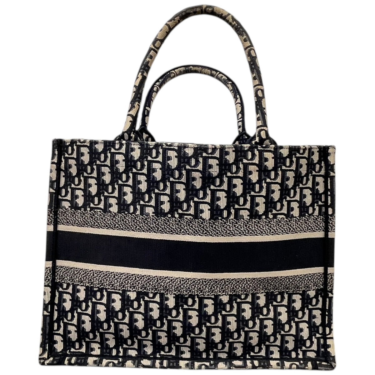 Women's Oblique Canvas Tote Medium Handbag Navy - Photo 3