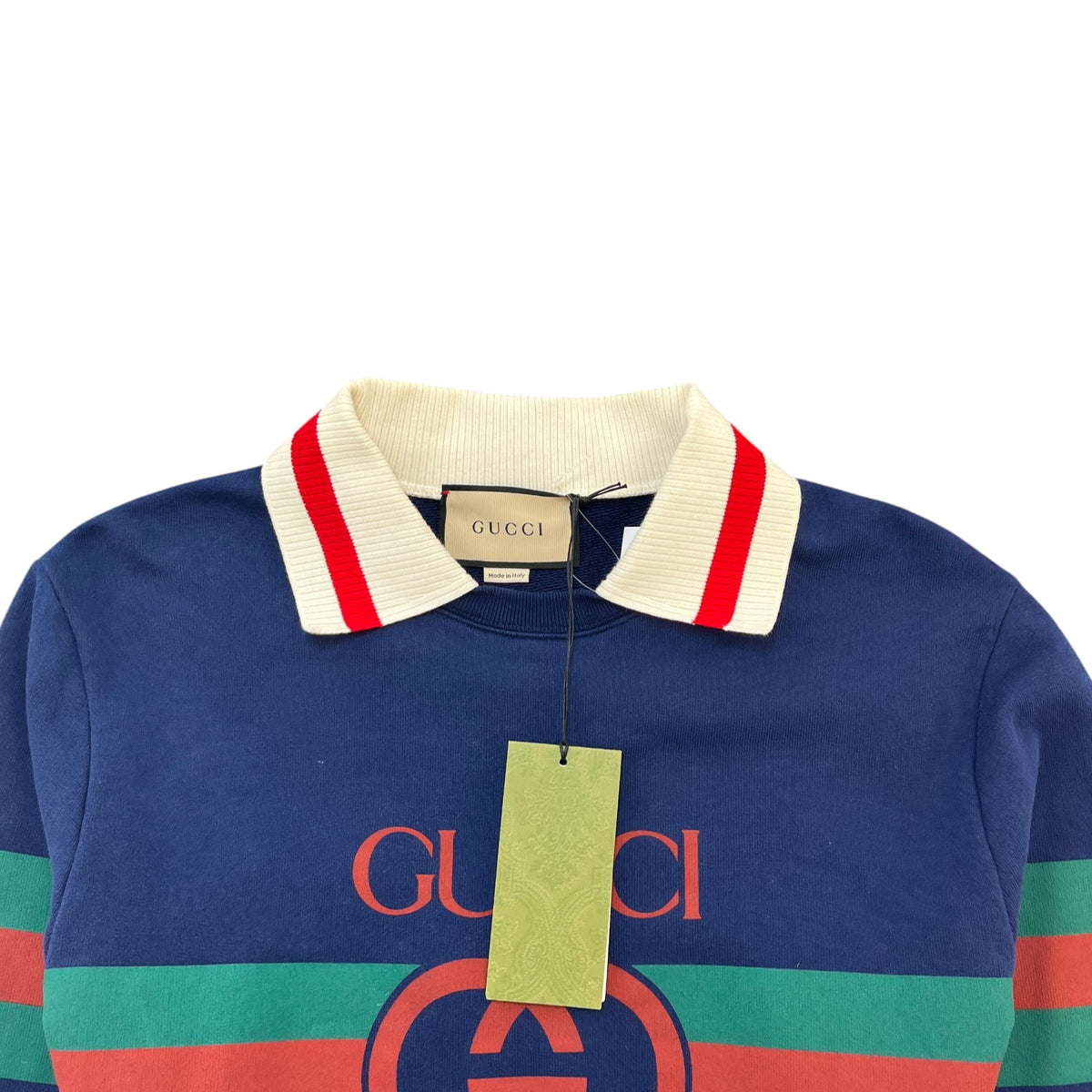 Men's Web Interlocking G Stripe Sweatshirt Navy Size S - Photo 5