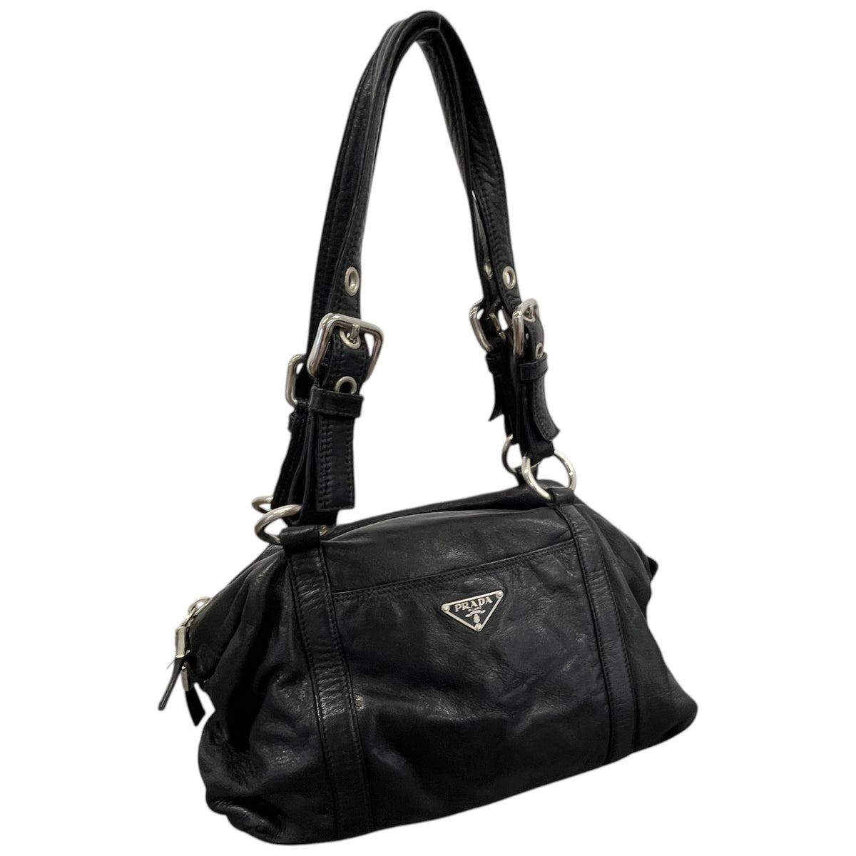 Women's Triangle Plaque Handbag Black - Photo 5
