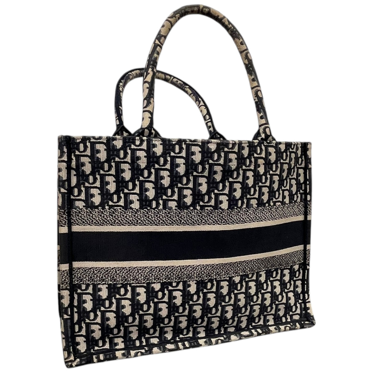 Women's Oblique Canvas Tote Medium Handbag Navy - Photo 8