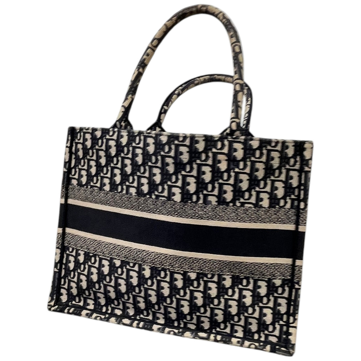 Women's Oblique Canvas Tote Medium Handbag Navy - Photo 9