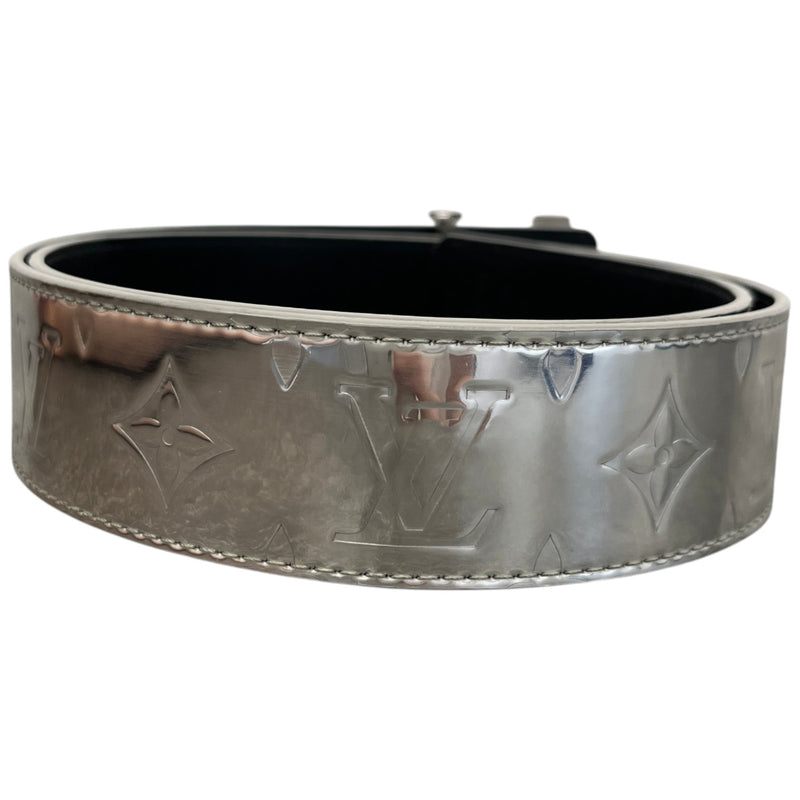 Men's Reversible Monogram Mirror Belt Silver Size 32"