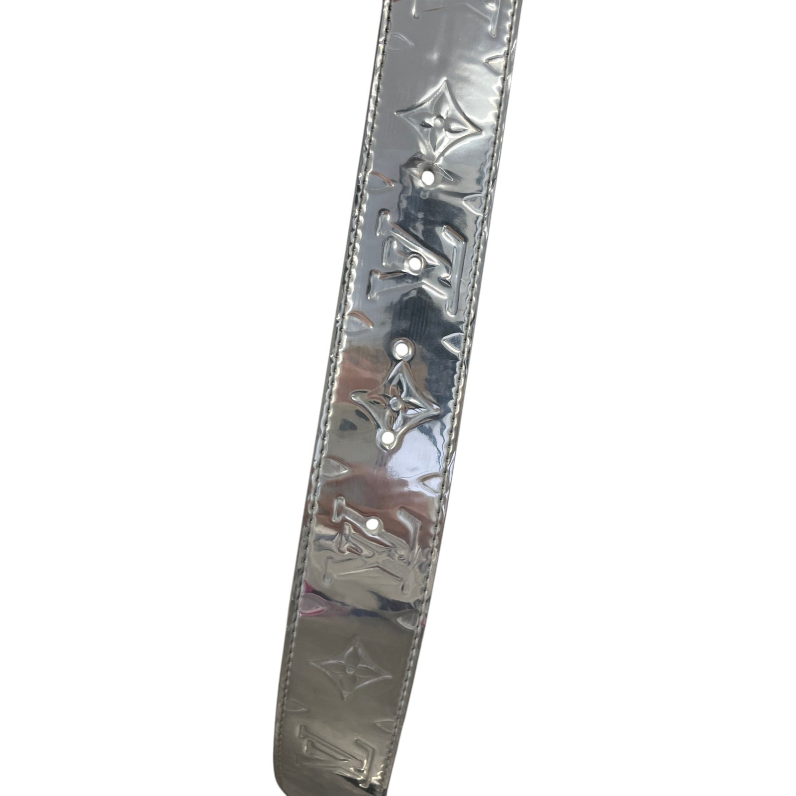 Men's Reversible Monogram Mirror Belt Silver Size 32" - Photo 8