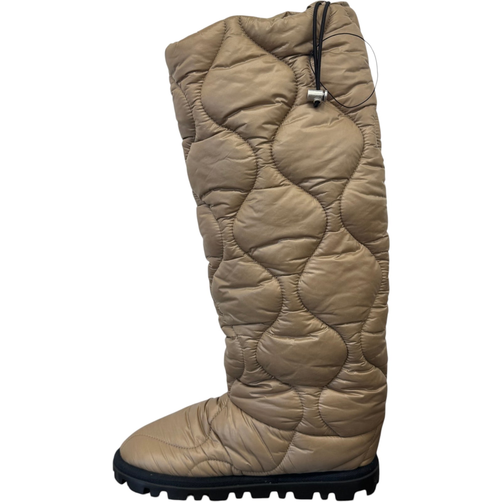 Women's Padded Quilted Nylon Tall Snow Boots Beige Size UK 4 / EU 37 - Photo 2