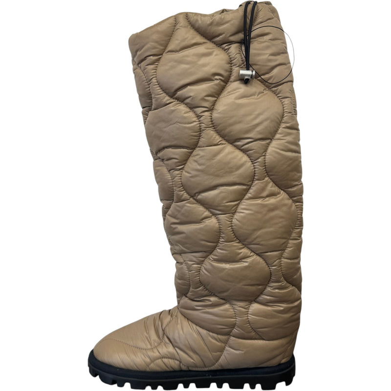 Women's Padded Quilted Nylon Tall Snow Boots Beige Size UK 4 / EU 37