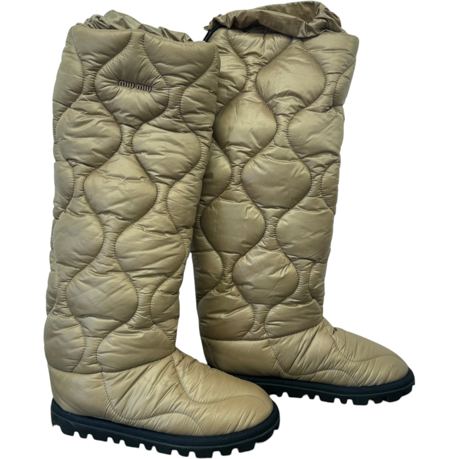 Women's Padded Quilted Nylon Tall Snow Boots Beige Size UK 4 / EU 37 - Photo 3