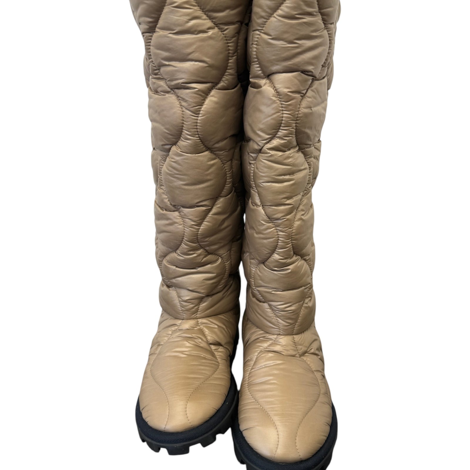 Women's Padded Quilted Nylon Tall Snow Boots Beige Size UK 4 / EU 37 - Photo 4