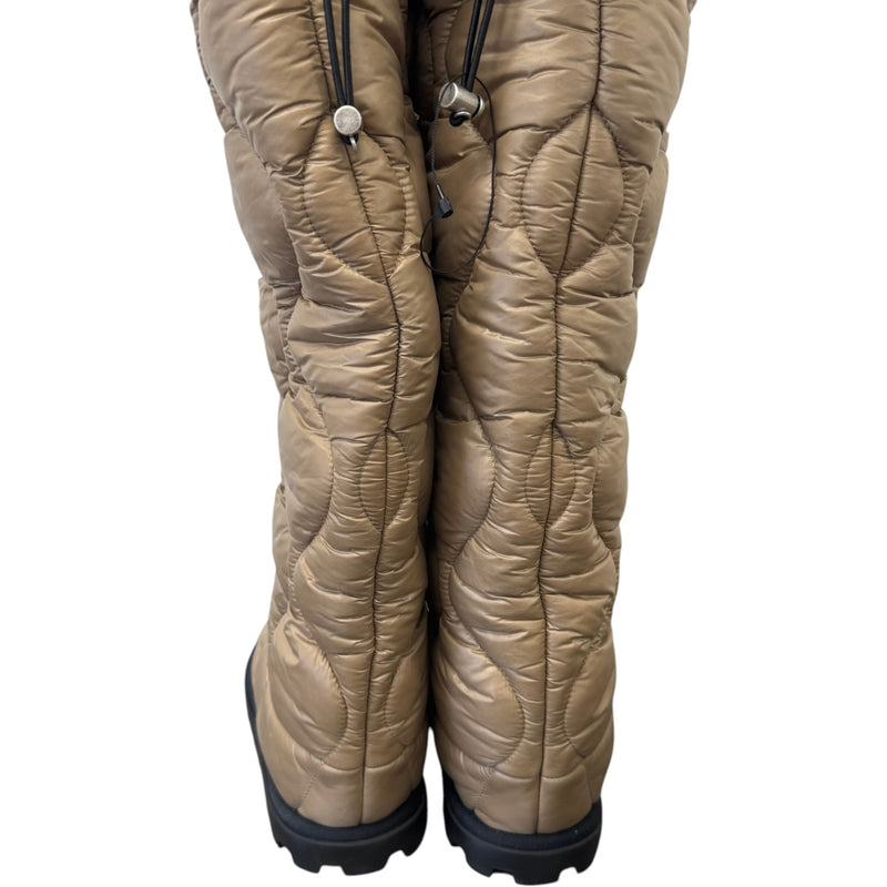 Women's Padded Quilted Nylon Tall Snow Boots Beige Size UK 4 / EU 37