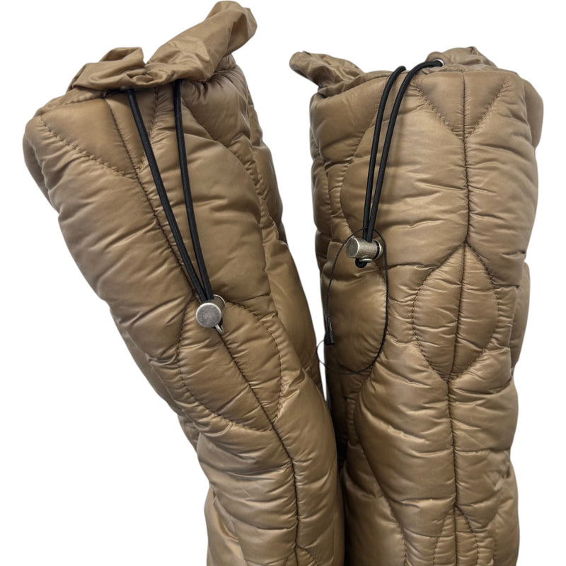 Women's Padded Quilted Nylon Tall Snow Boots Beige Size UK 4 / EU 37