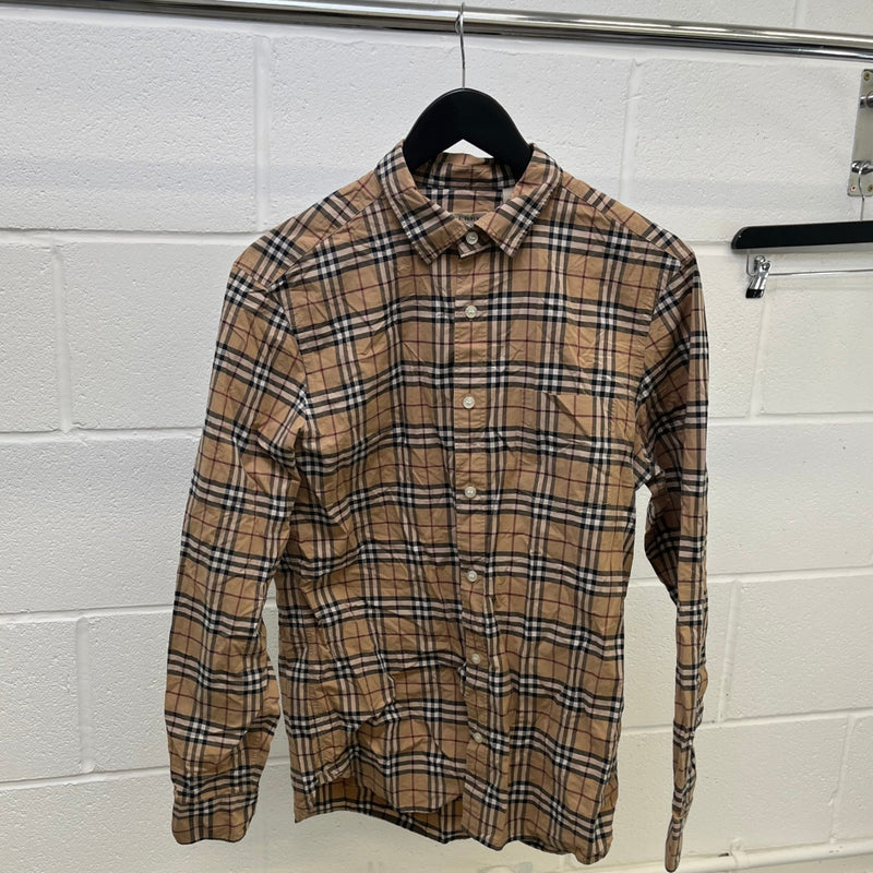 Men's Nova Check Long Sleeve Shirt Beige Size M