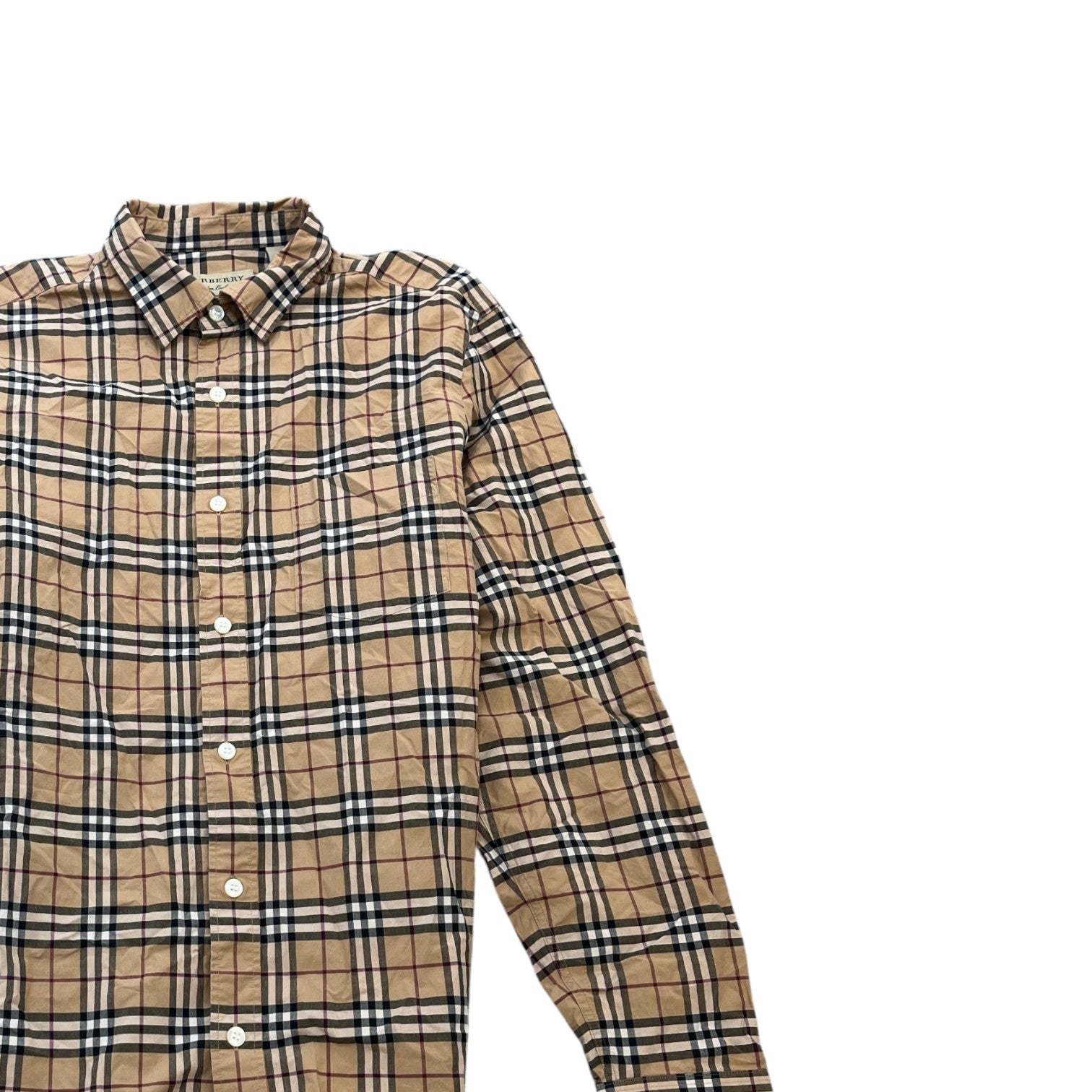 Men's Nova Check Long Sleeve Shirt Beige Size M - Photo 3