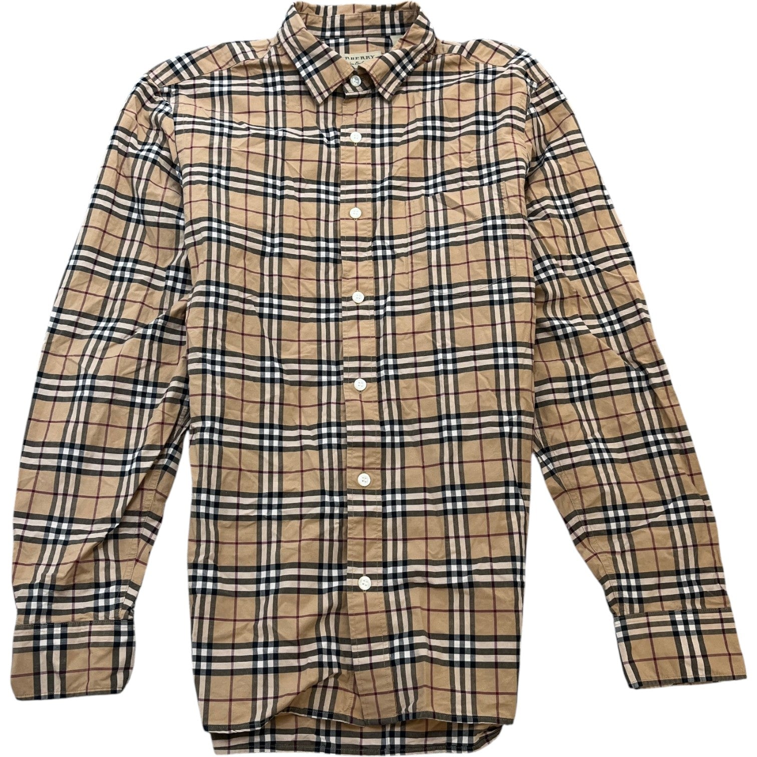 Men's Nova Check Long Sleeve Shirt Beige Size M - Photo 1