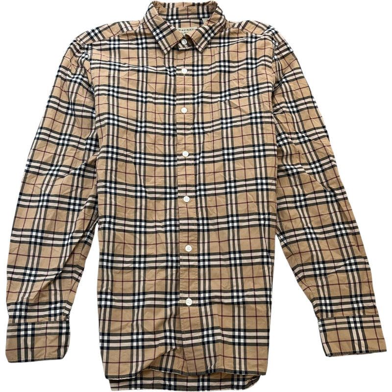 Men's Nova Check Long Sleeve Shirt Beige Size M