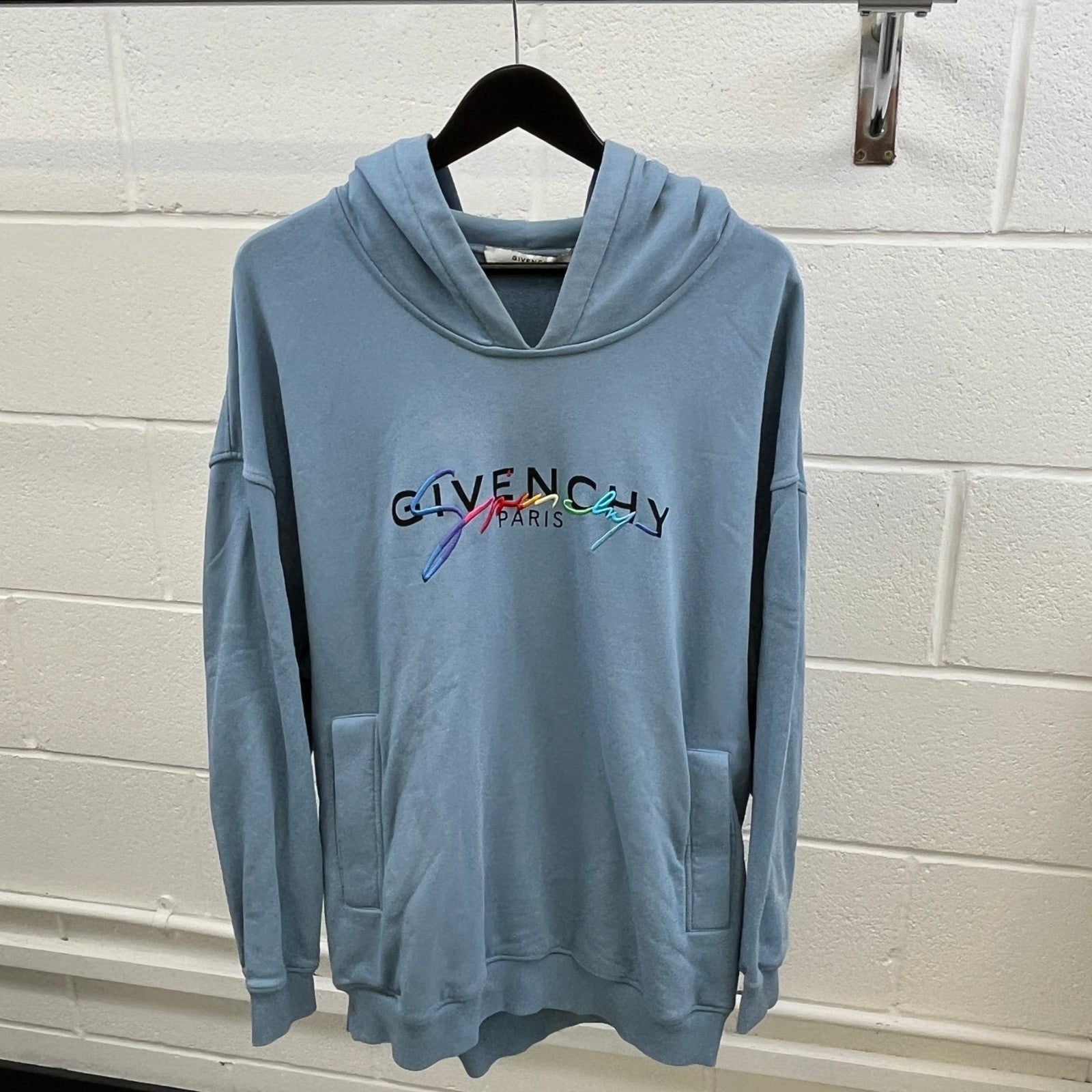 Men's Embroidered Logo Oversized Hoodie Blue Size S - Photo 8