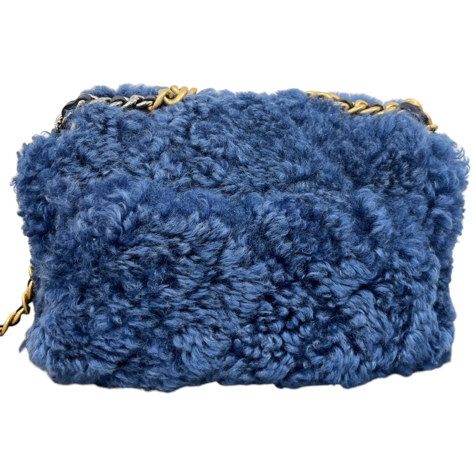 Women's Shearling Sheepskin Medium Chanel 19 Flap Bag Blue - Photo 3