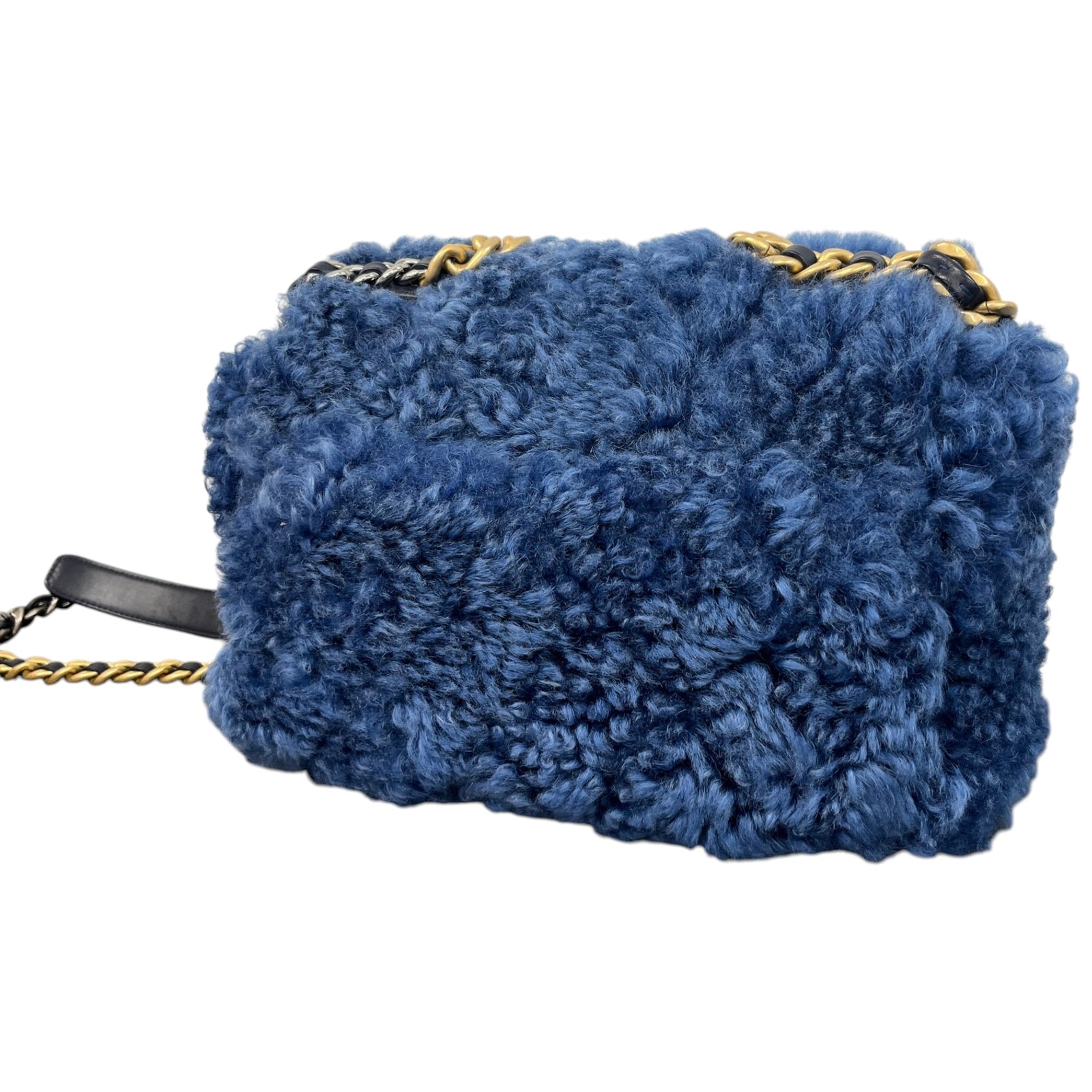 Women's Shearling Sheepskin Medium Chanel 19 Flap Bag Blue - Photo 9