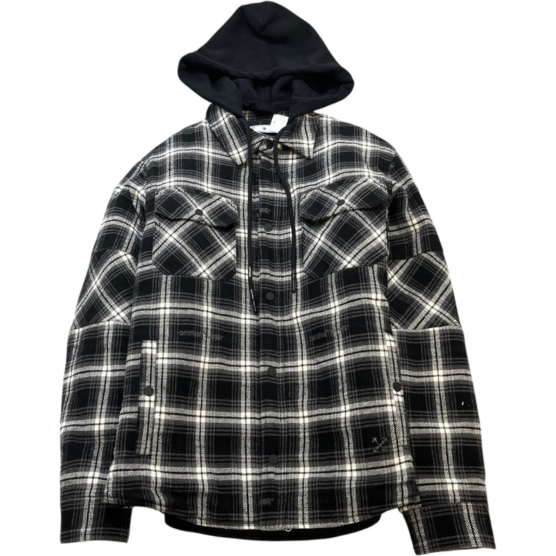 Men's Quilted Plaid Flannel Logo Jacket Black Size XXS