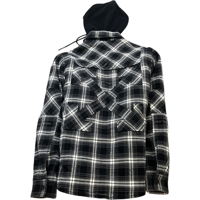 Men's Quilted Plaid Flannel Logo Jacket Black Size XXS