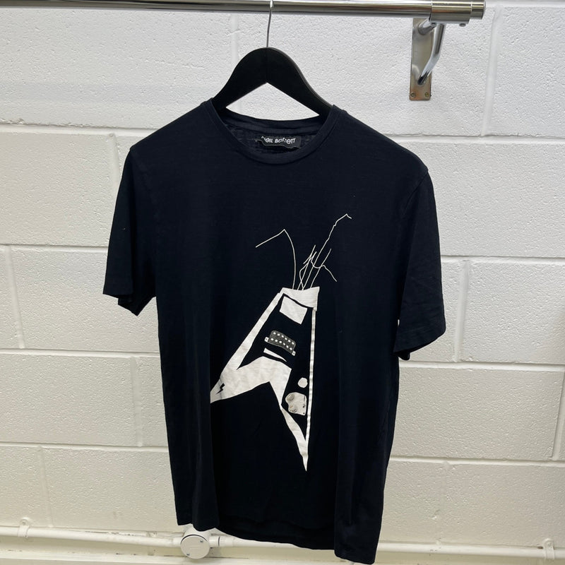 Men's Guitar Print T-Shirt Black Size M