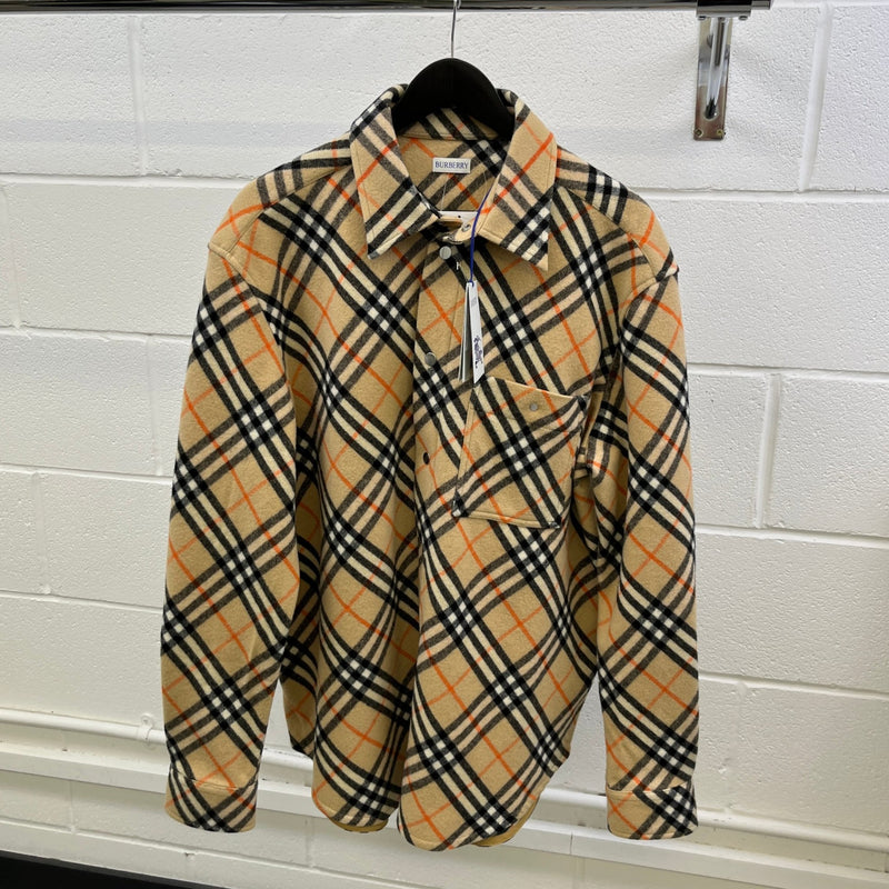 Men's Check Poplin OverShirt Beige Size XL